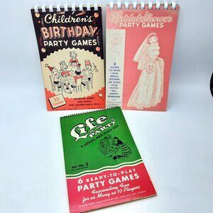 Lot 3 VTG party game books - Children’s Birthday, Bridal Shower, Life of Party